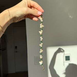 Elegant Green and Gold Beaded anklet